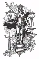 Lady Justice and chef knife crossed swords crossed tattoo design idea