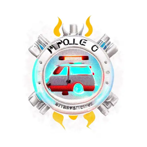 police car on the fire tattoo design idea