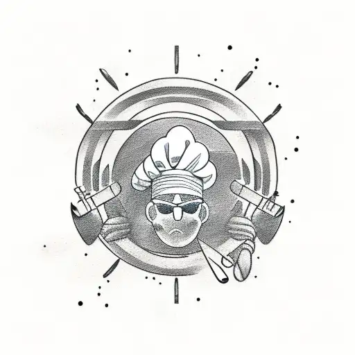 A minimalist tattoo of skis and a chef's knife crossed over each other tattoo design idea