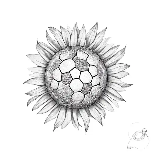 A realistic portrait of a soccer player surrounded by sunflowers tattoo design idea