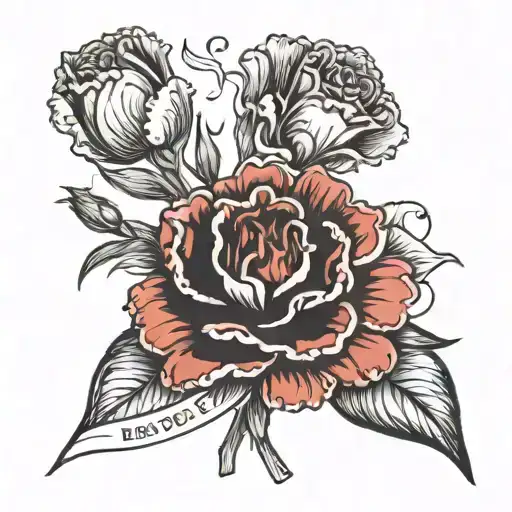  a black and white small fined line carnation flower also adding the words I love you so much my doodl tattoo design idea