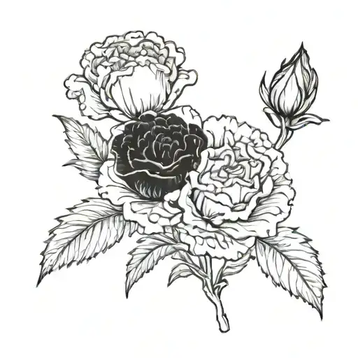  a black and white small fined line carnation flower also adding the words I love you so much my doodl tattoo design idea