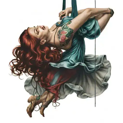 Ariel silk dancer hanging down tattoo design idea