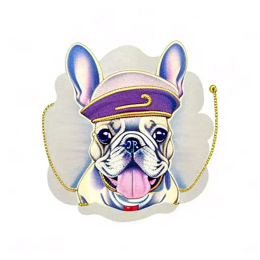 French Bulldog wearing gold chain tattoo design idea