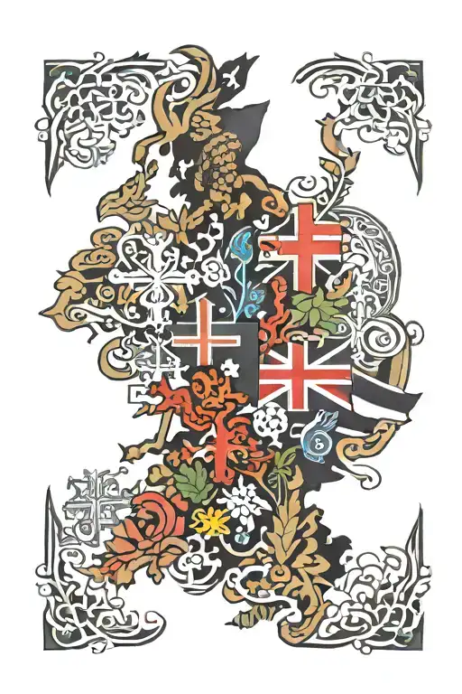 New Zealand England, Scotland Croatia intertwined or overlapping tattoo design idea