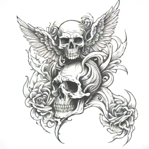 Angels and devils tear people in half in a ditch tattoo design idea