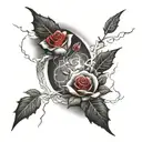 Black lightning, white clouds, with red roses inbetween the lightning arches tattoo design idea