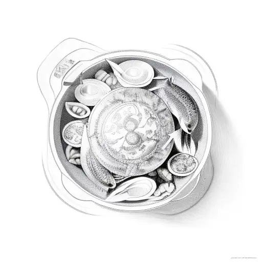 oriental bowl with sardine in it tattoo design idea