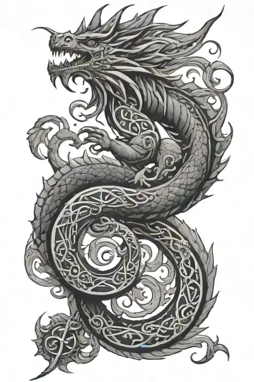 Nordic dragon and Nordic rune Maëlyne ELOUHAN tattoo design idea
