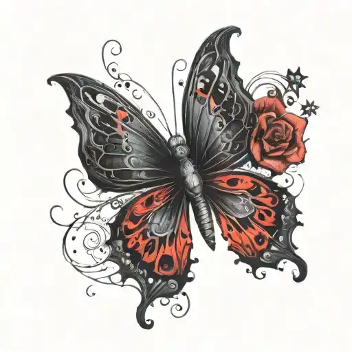 Evil black and red butterfly  tattoo design idea
