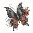 Evil black and red butterfly  tattoo design idea