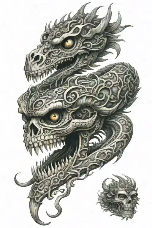 mayan quetzalcoatl serpant half skellington tattoo design idea
