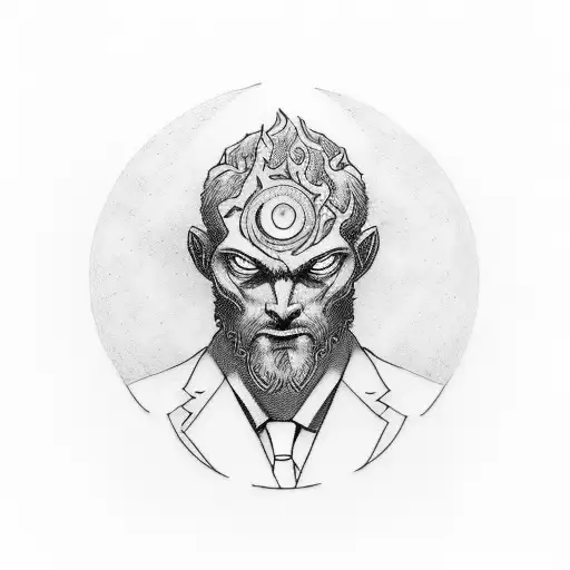 Sisyphus with a suit and a burning head tattoo design idea