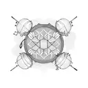 A blackwork tattoo of a drum surrounded by musical notes tattoo design idea