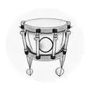 A blackwork tattoo of a drum surrounded by musical notes tattoo design idea