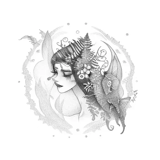 nature fern fairie tattoo design idea