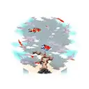 koi fish bonzai tree clouds tattoo design idea