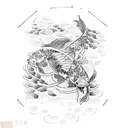 koi fish bonzai tree clouds tattoo design idea