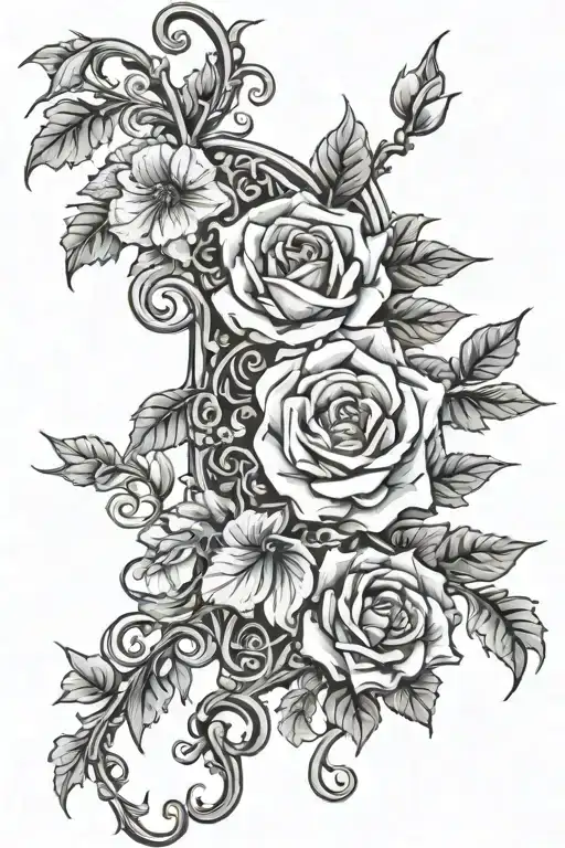 Vines and Desert Roses including cross and eye sleeve tattoo design idea