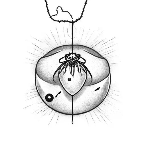 black widow hanging form a web with a shooting star flying around it tattoo design idea