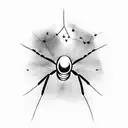 black widow spider hanging form a web with a shooting star flying around it tattoo design idea