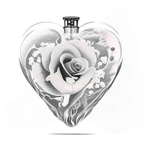 perfume bottle heart blood flower dead tattoo design idea
