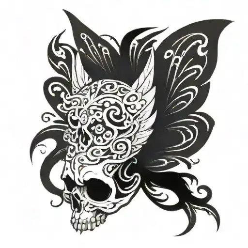 fairy on skull tattoo design idea