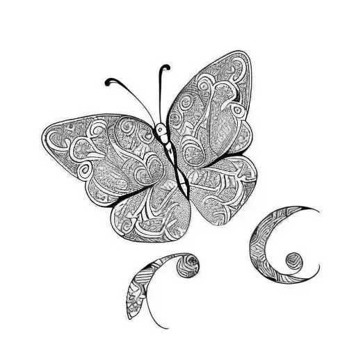 butterfly with cat pattern  tattoo design idea