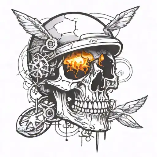 broken skull with halo overhead and price tag hanging off tattoo design idea