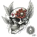 broken skull, halo, price tag tattoo design idea