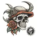 broken skull, halo, price tag tattoo design idea