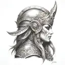 beautiful warrior goddess, side face portrait, warcraft style, smokey background  tattoo design idea