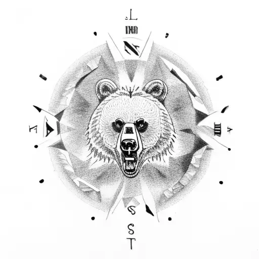 A group of diverse animals, such as a bear, eagle, and wolf, gathered around a compass tattoo design idea