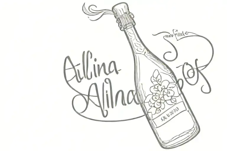champagne bottle with text "Alina 30 år" tattoo design idea