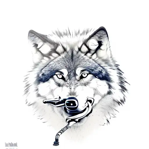 wolf holding a tabacco pipe in its mouth tattoo design idea