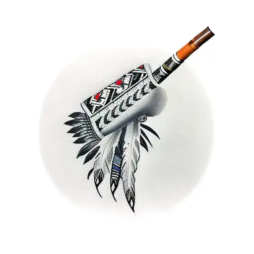 tabacco pipe with native american feathers  tattoo design idea