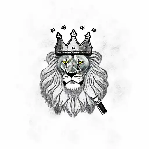 Scottish lion with a crown, smoking a tabacco pipe  tattoo design idea