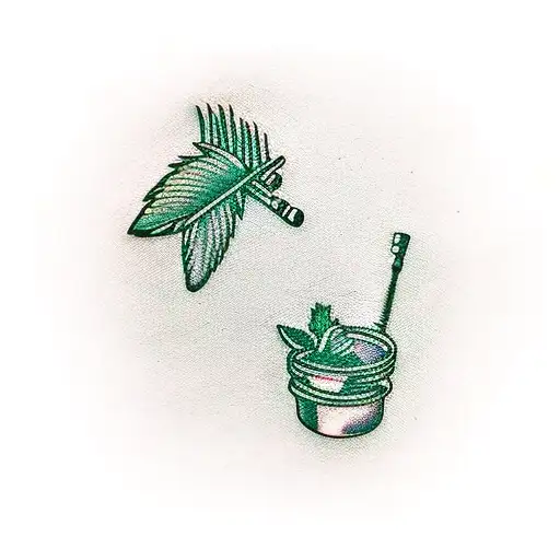 3 tabacco pipes. mint leaves. native feathers. flannel  tattoo design idea