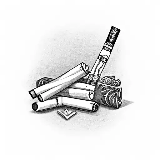 wooden tabacco pipe with mint leaves on it tattoo design idea