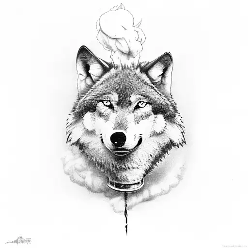 Wolf smoking a tabacco pipe tattoo design idea