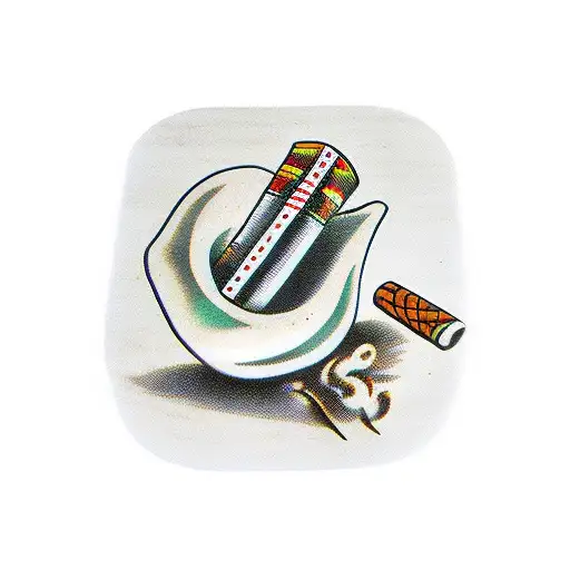 wooden tabacco pipe with mint leaves tattoo design idea