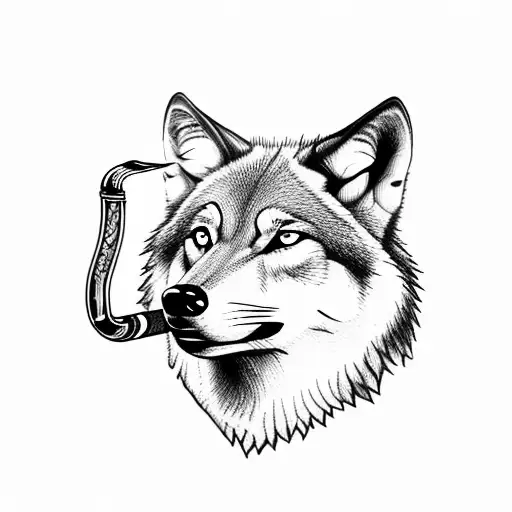Wolf smoking a tabacco pipe tattoo design idea