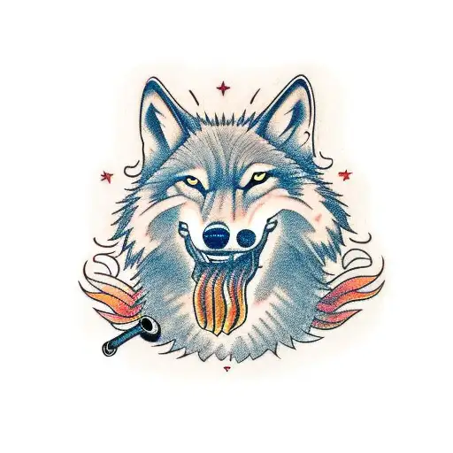 wolf holding a tabacco pipe in its mouth tattoo design idea