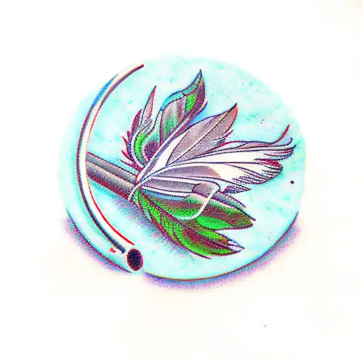 3 tabacco pipes. mint leaves. native American feathers. flannel  tattoo design idea