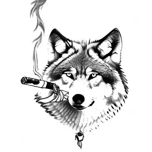 Wolf smoking a tabacco pipe tattoo design idea