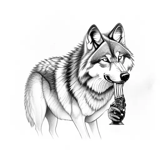 wolf holding a tabacco pipe in its mouth tattoo design idea
