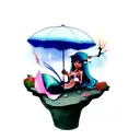 mermaid with fairy wings reading fairytales, under a magic umbrella  tattoo design idea