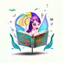 mermaid with fairy wings reading fairytales, under an umbrella made out of books tattoo design idea