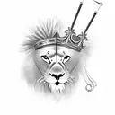 Tabacco pipe. Scottish lion with a crown.  native American feathers  tattoo design idea