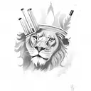 Tabacco pipe. Scottish lion with a crown.  native American feathers  tattoo design idea